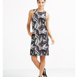Reitmans Tropical Sleeveless Midi Printed Shift Vacation Dress side pockets Sz S